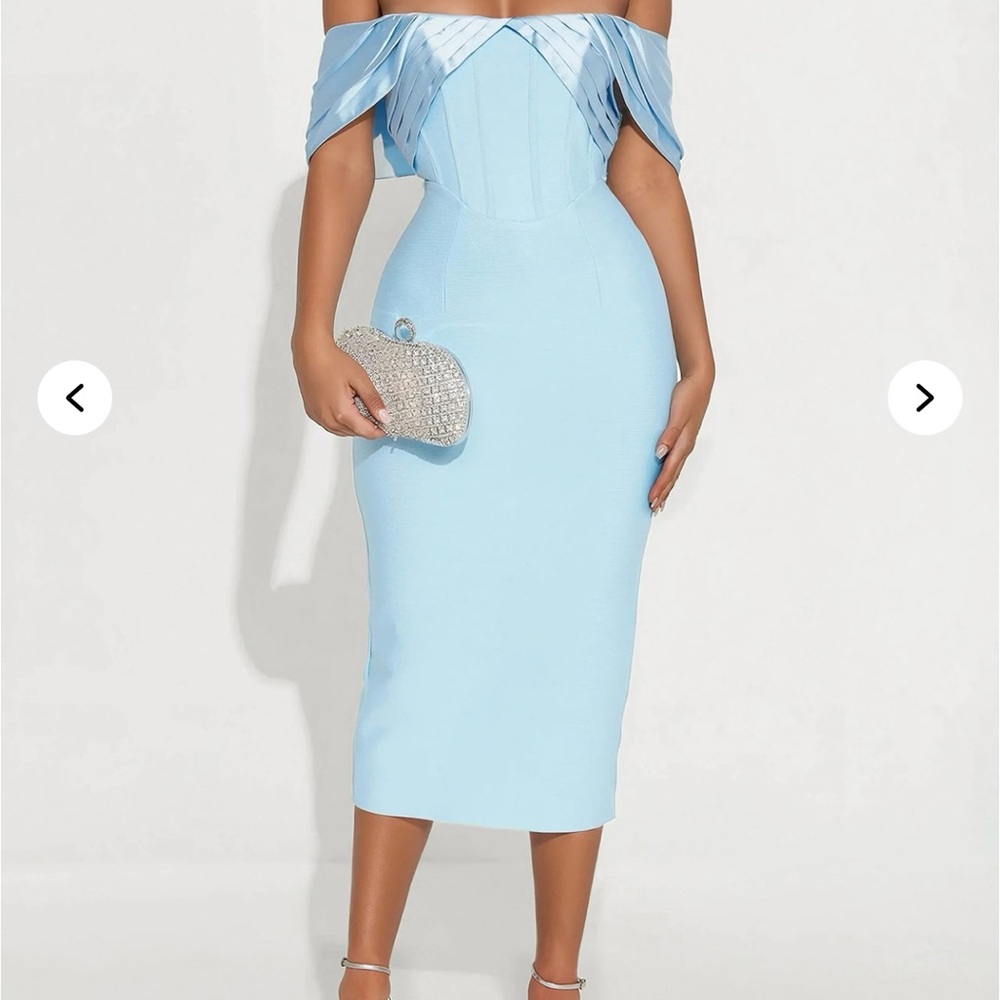 Fashion Nova Blue Off-Shoulder Bodycon Dress
